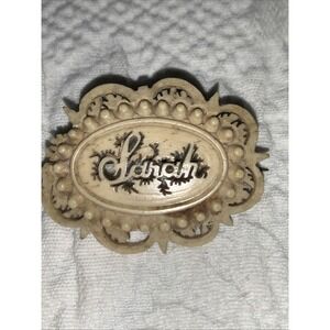Antique Victorian Hand Carved Bovine Bone name brooch Pin - Sarah